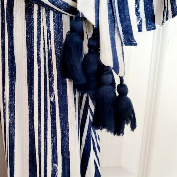 Lulus Cast Away Striped Blue and White Tassel Belted Skater Dress Women's Size M - Picture 10 of 12